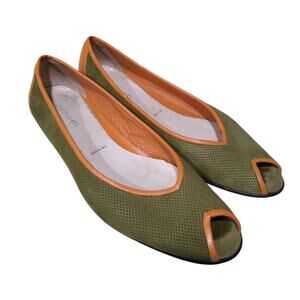 [H349] AMALFI Flats Taupe Nubuck Leather Peep Toe Loafers